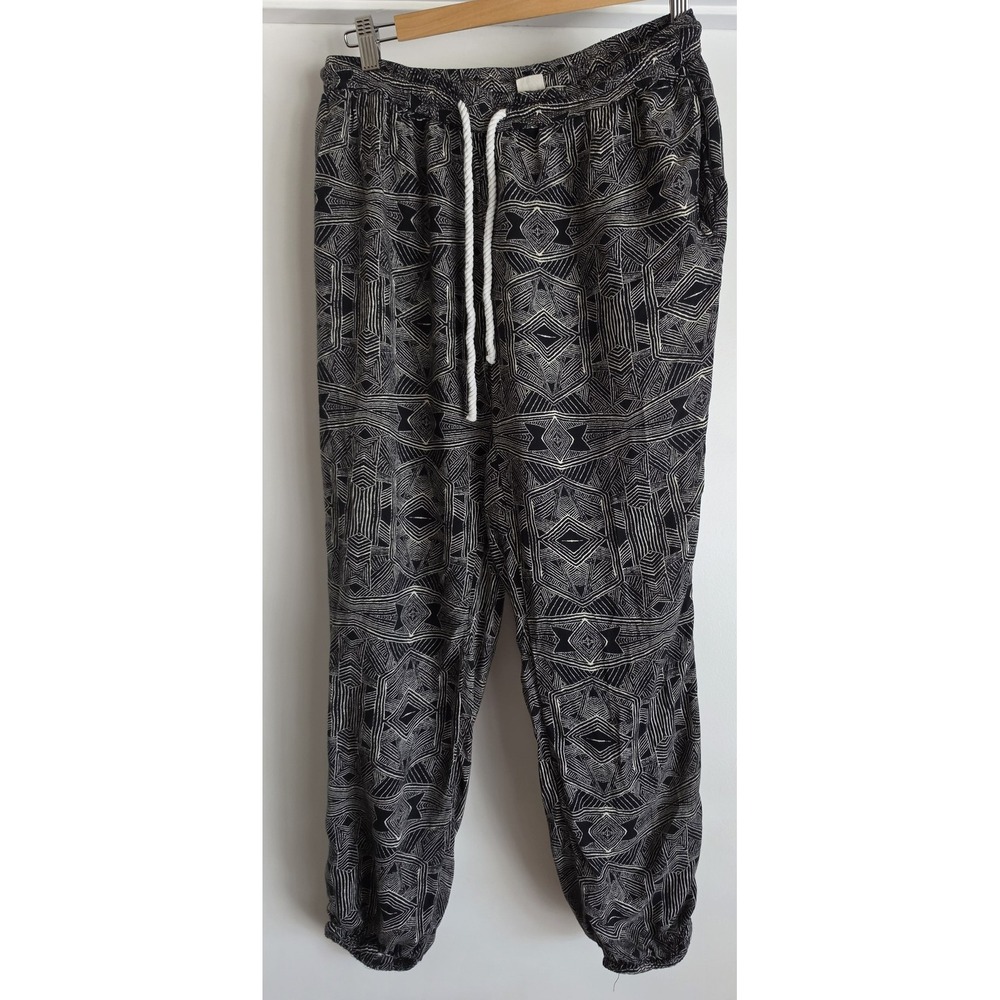 Roxy Women's Pants Size S Black White Geometric Casual Boho Joggers